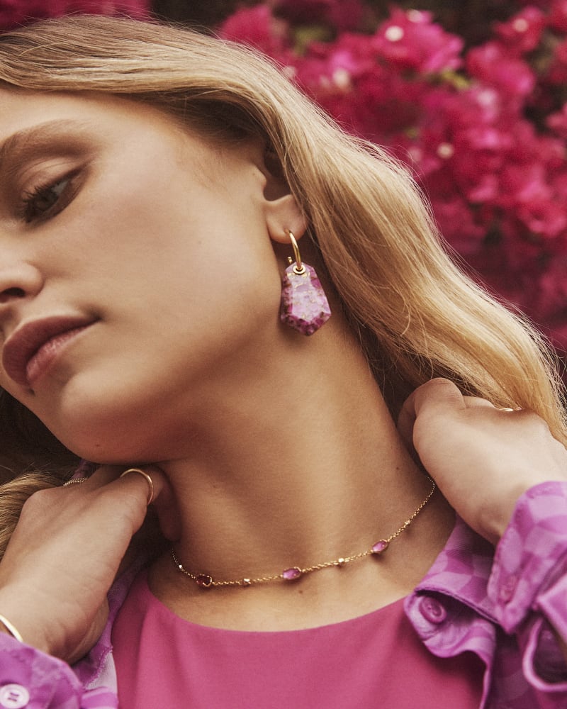 Ashlyn Gold Convertible Statement Huggie Earrings in Bronze Veined Magenta Jade image number 1